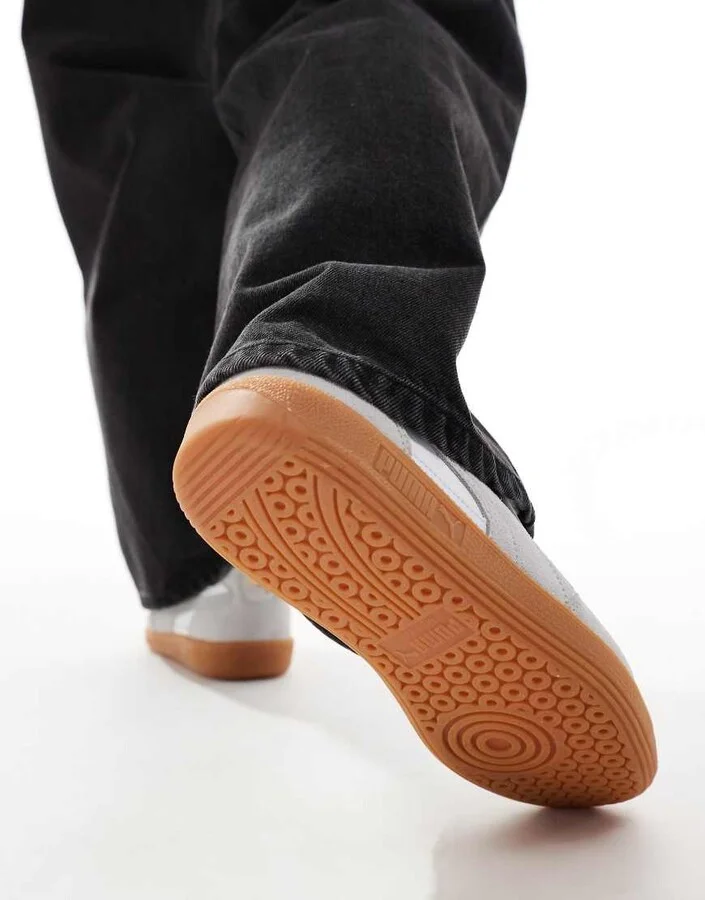 PUMA Palermo Leather sneakers with gum sole in white and gray - Image 3