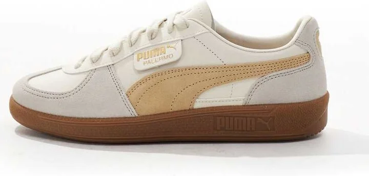 PUMA Palermo Leather sneakers with rubber sole in cream and sand - Image 2