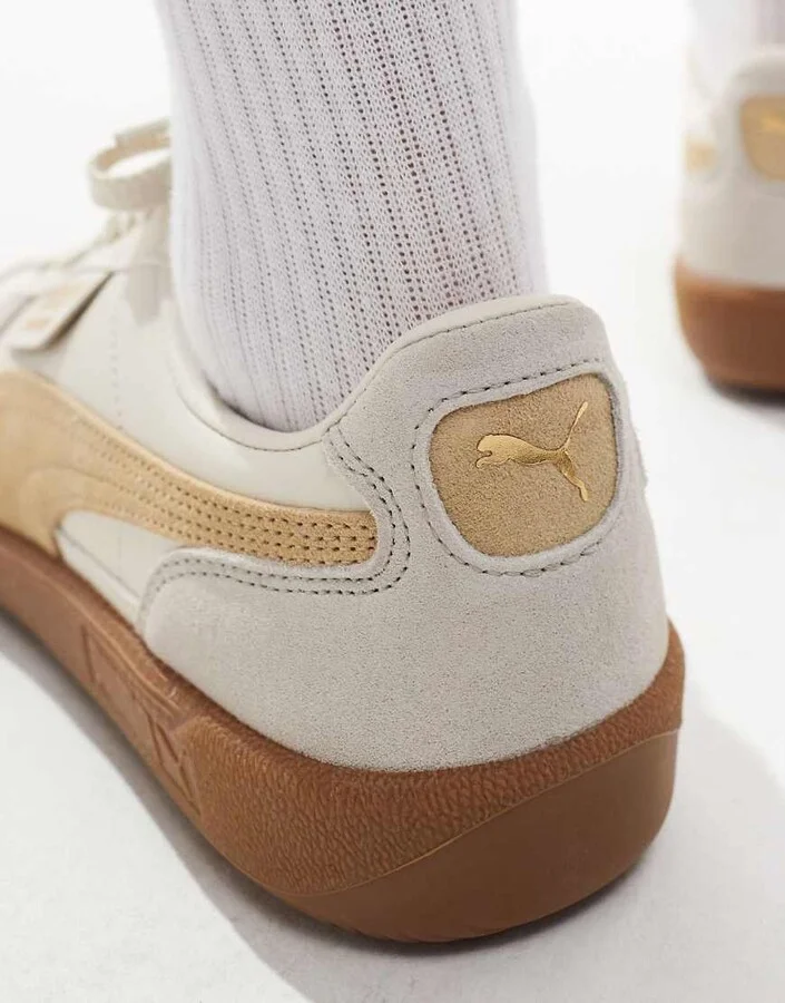 PUMA Palermo Leather sneakers with rubber sole in cream and sand - Image 4