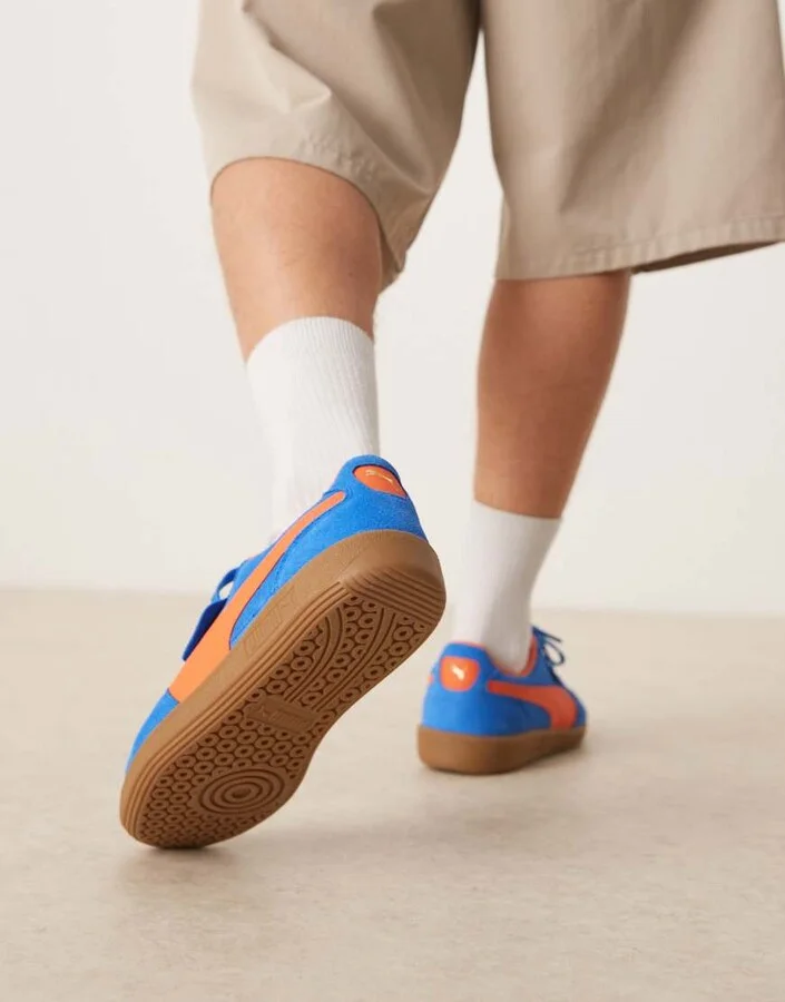 PUMA Palermo sneakers in blue and orange detail - Image 4