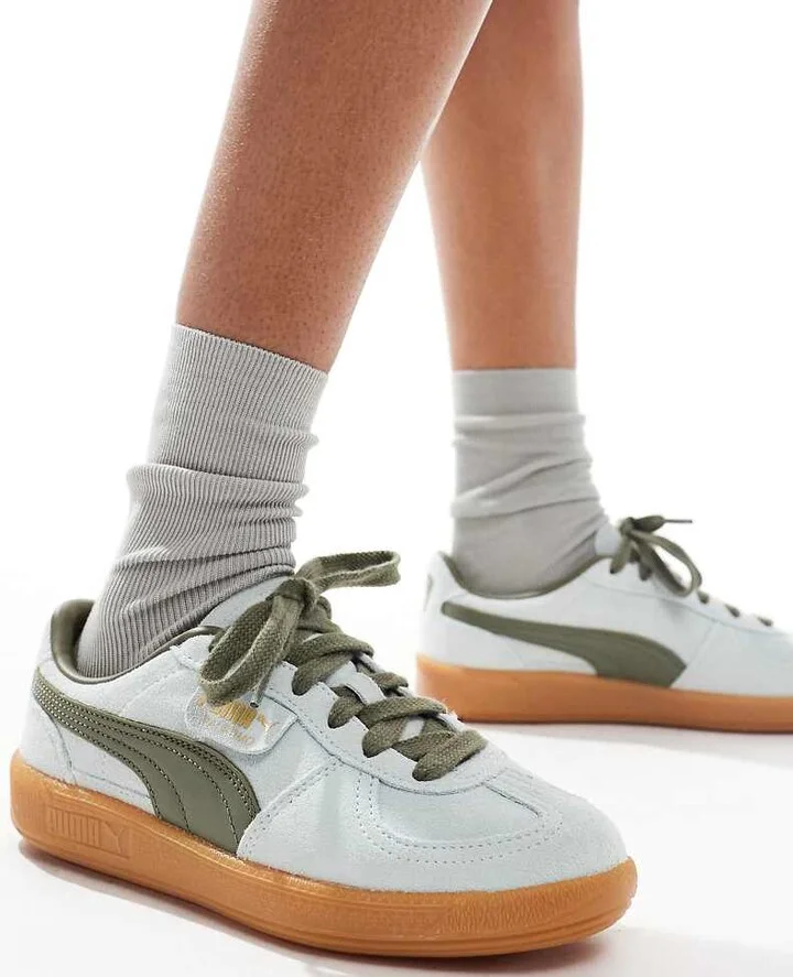 PUMA Palermo sneakers in green and light blue