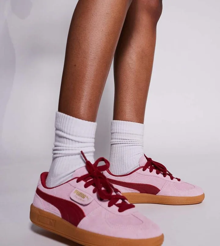 PUMA palermo sneakers in light pink and red