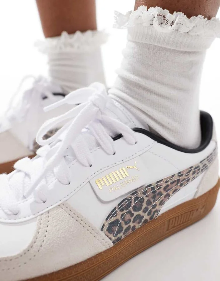 PUMA Palermo sneakers with leopard stripe in white - Image 4