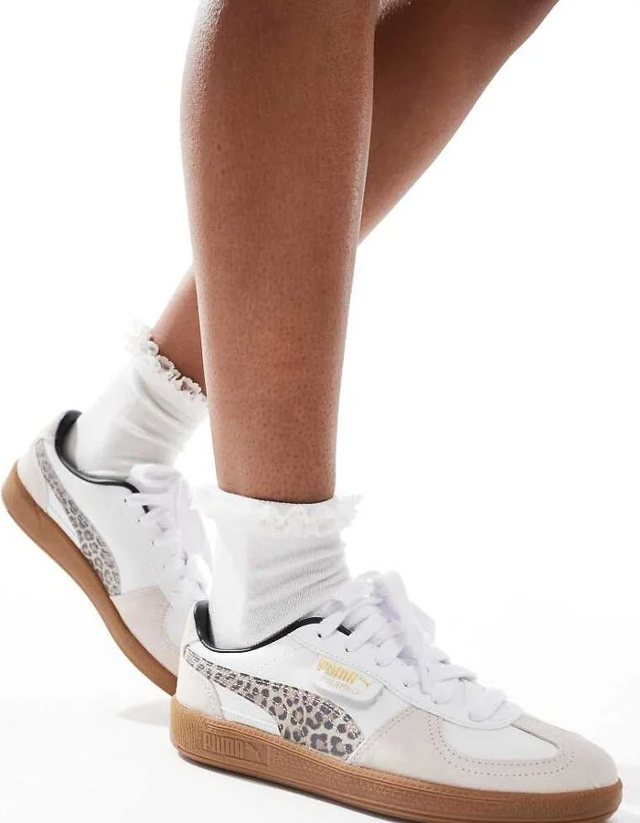 PUMA Palermo sneakers with leopard stripe in white