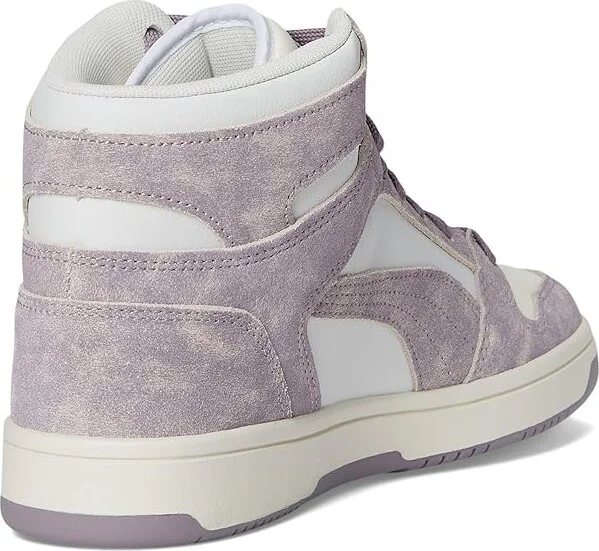 PUMA Rebound Layup Mid Shoes Women's Boots Feather Gray/Plum Jam/Warm White : 11 B - Medium, Leather - Image 4