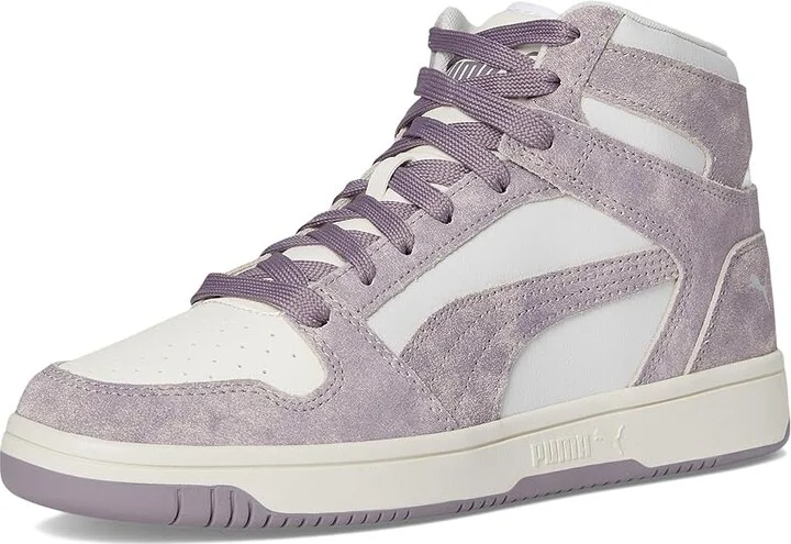 PUMA Rebound Layup Mid Shoes Women's Boots Feather Gray/Plum Jam/Warm White : 11 B - Medium, Leather - Image 5