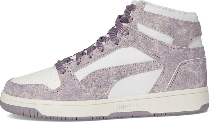 PUMA Rebound Layup Mid Shoes Women's Boots Feather Gray/Plum Jam/Warm White : 11 B - Medium, Leather - Image 6
