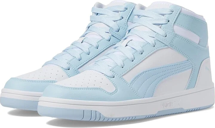 PUMA Rebound Layup Mid Shoes Women's Boots PUMA White/Icy Blue : 5.5 B - Medium, Leather