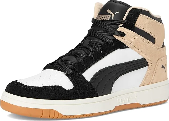 PUMA Rebound Layup Mid Shoes Women's Boots Puma White/Puma Black/Cashew : 5.5 B - Medium, Faux Leather/Leather - Image 5