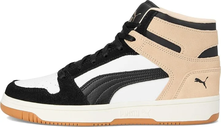 PUMA Rebound Layup Mid Shoes Women's Boots Puma White/Puma Black/Cashew : 5.5 B - Medium, Faux Leather/Leather - Image 6