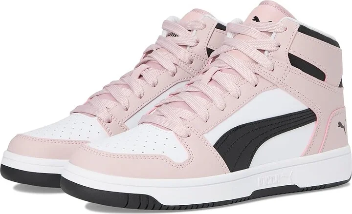 PUMA Rebound Layup Mid Shoes Women's Boots Puma White/Puma Black/Mauve Mist : 5.5 B - Medium, Leather/Synthetic