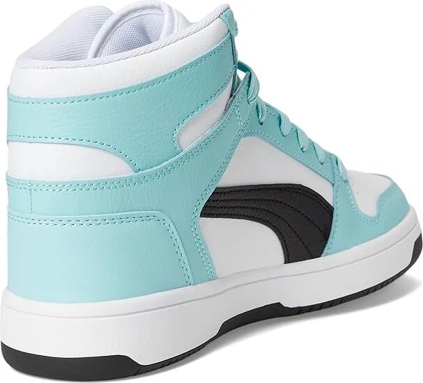 PUMA Rebound Layup Mid Shoes Women's Boots Puma White/Puma Black/Safe Lake : 7.5 B - Medium, Leather/Synthetic - Image 4