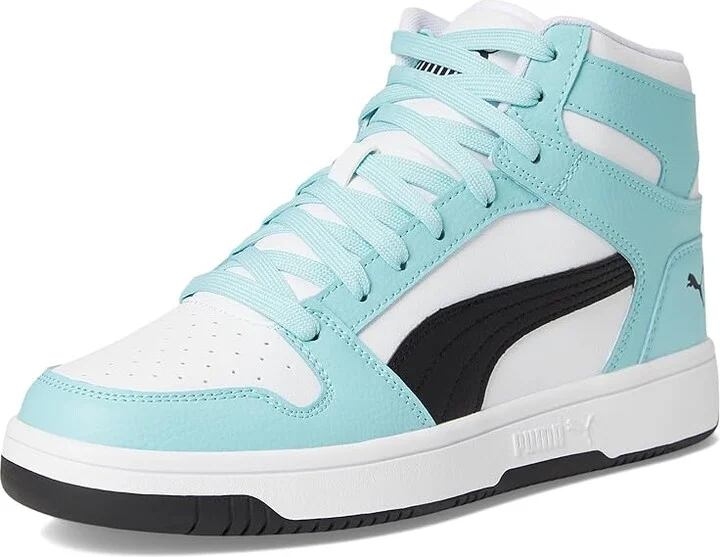 PUMA Rebound Layup Mid Shoes Women's Boots Puma White/Puma Black/Safe Lake : 7.5 B - Medium, Leather/Synthetic - Image 5