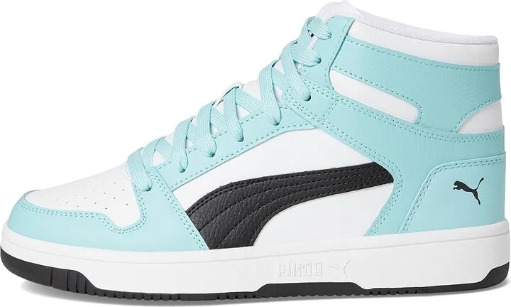 PUMA Rebound Layup Mid Shoes Women's Boots Puma White/Puma Black/Safe Lake : 7.5 B - Medium, Leather/Synthetic - Image 6