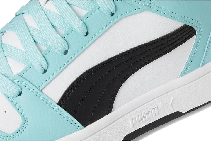 PUMA Rebound Layup Mid Shoes Women's Boots Puma White/Puma Black/Safe Lake : 7.5 B - Medium, Leather/Synthetic - Image 7