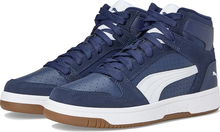 PUMA Rebound Layup Sneakers Men's Snow Shoes Puma Navy/Puma White : 10.5 D - Medium, Leather