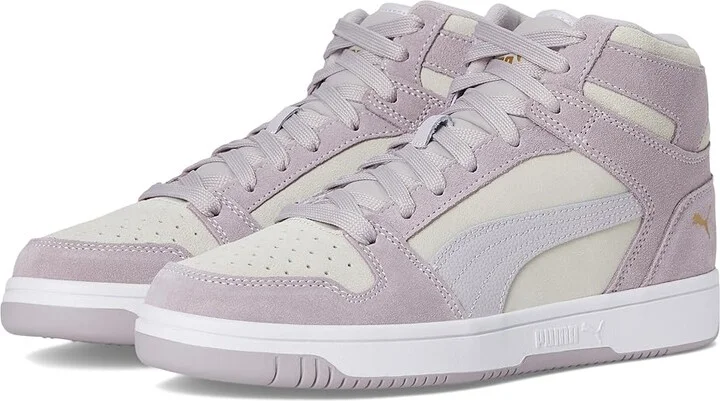 PUMA Rebound Layup Stone Women's Lace up casual Shoes Feather Gray/Marble/Puma Team Gold : 6 B - Medium, Leather
