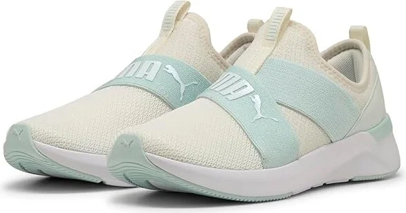 PUMA Softride Harli Slip-On Cross Training Shoes Women's Running Shoes Warm White/Peaceful Blue : 9.5 B - Medium, Synthetic