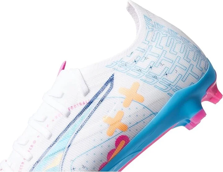 PUMA Ultra 5 Match Firm, Artificial Ground Soccer Cleats Men's Soccer Shoes Puma White/Luminous Blue/Poison Pink/Fizzy Melon : 13 D - Medium - Image 4