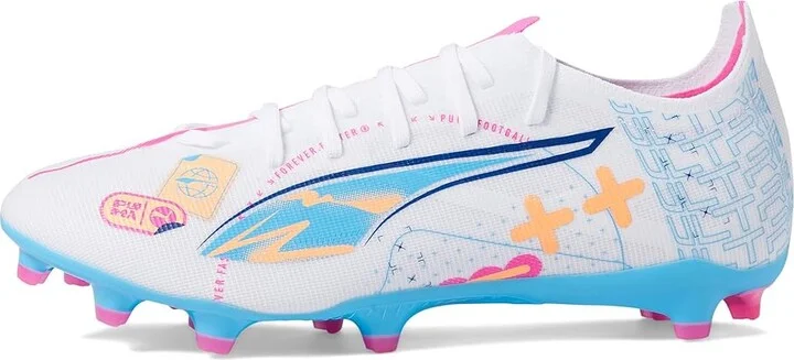 PUMA Ultra 5 Match Firm, Artificial Ground Soccer Cleats Men's Soccer Shoes Puma White/Luminous Blue/Poison Pink/Fizzy Melon : 13 D - Medium - Image 5
