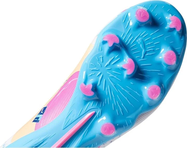 PUMA Ultra 5 Match Firm, Artificial Ground Soccer Cleats Men's Soccer Shoes Puma White/Luminous Blue/Poison Pink/Fizzy Melon : 13 D - Medium - Image 6