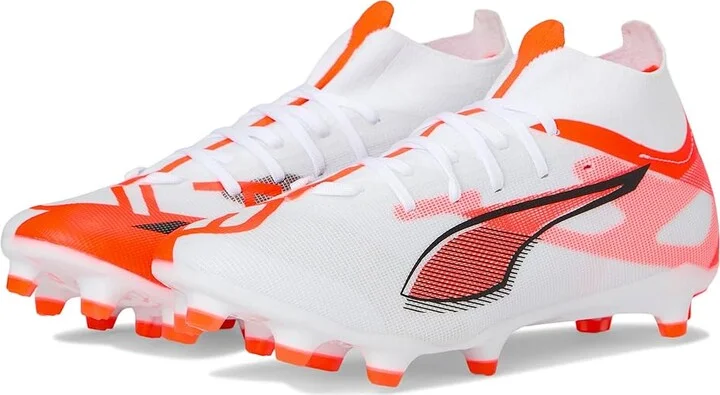 PUMA Ultra 5 Match+ Firm, Artificial Ground Soccer Cleats Women's Soccer Shoes Puma White-Puma Black-Glowing Red : 10.5 B - Medium, Leather