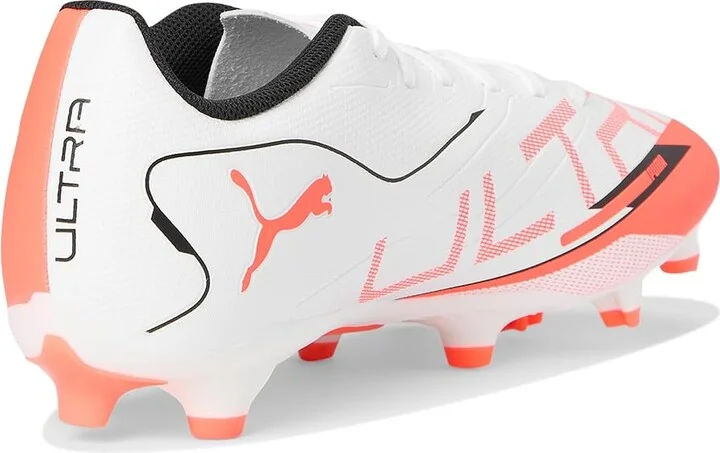 PUMA Ultra 5 Play Firm, Artificial Ground Soccer Cleats Men's Soccer Shoes Puma White-Puma Black-Glowing Red : 9 D - Medium, Leather - Image 4
