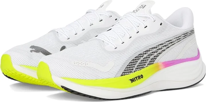PUMA Velocity Nitro 3 Running Shoes Men's Running Shoes Puma White/Pure Magenta/Yellow Alert : 8 D - Medium, Synthetic