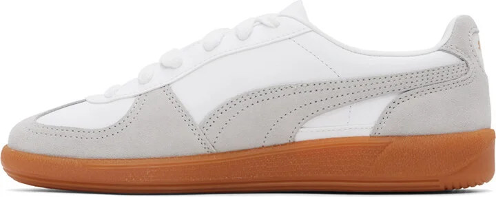 PUMA White & Gray Palermo Leather Sneakers - Image 3