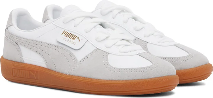 PUMA White & Gray Palermo Leather Sneakers - Image 4