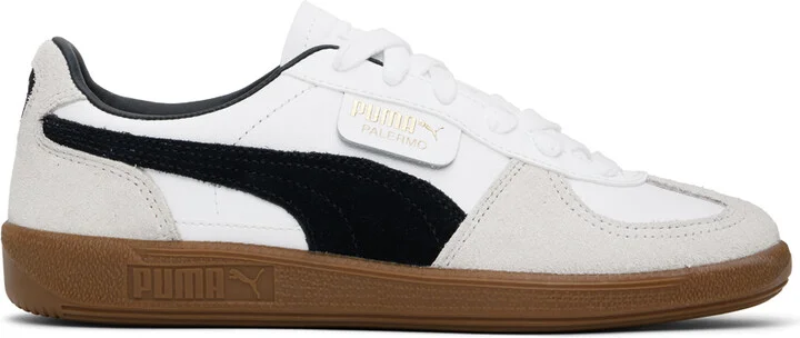 PUMA White & Gray Palermo Leather Sneakers