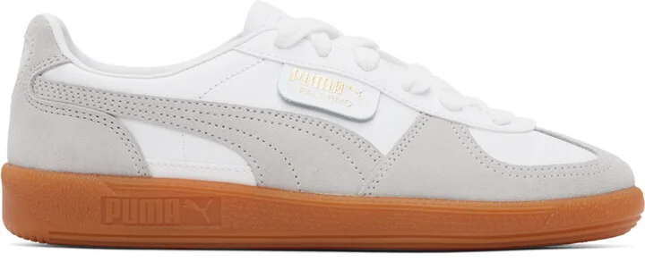 PUMA White & Gray Palermo Leather Sneakers