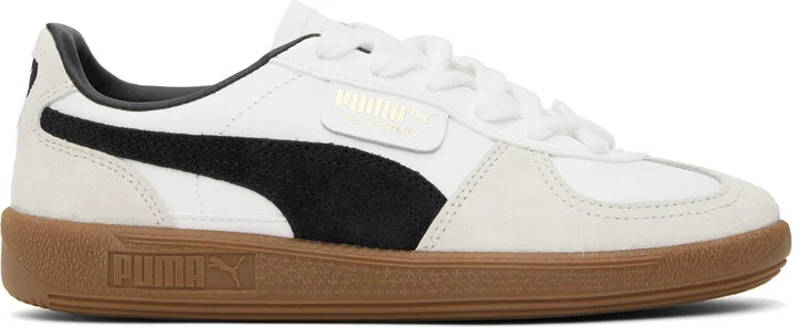 PUMA White & Gray Palermo Leather Sneakers