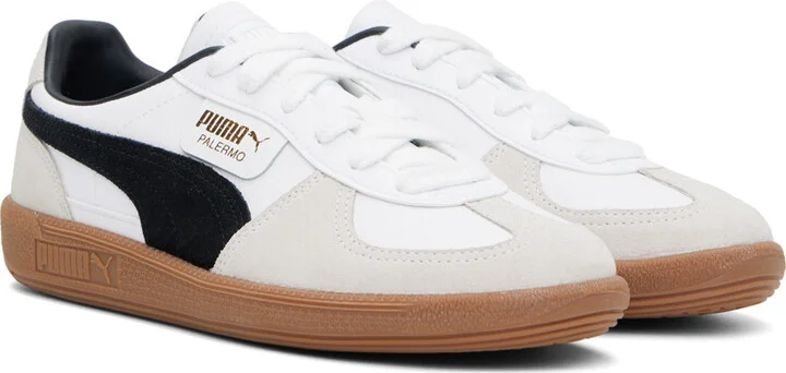 PUMA White & Taupe Palermo Leather Sneakers - Image 4