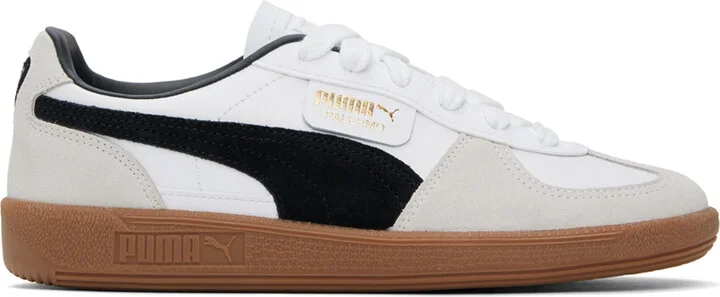 PUMA White & Taupe Palermo Leather Sneakers