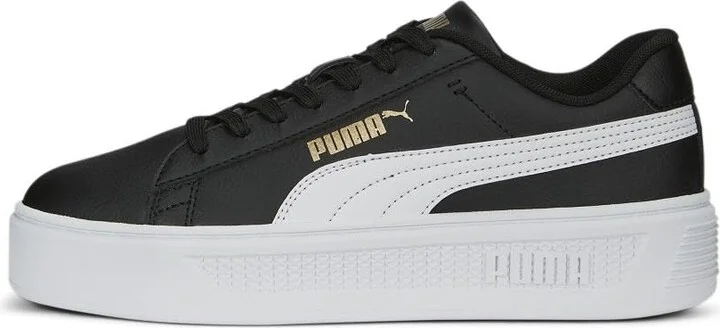 PUMA Women's Smash Platform V3 Sneaker Black White Gold