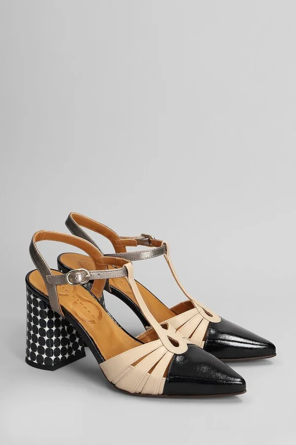 Pumps In Black Leather And Fabric - Image 2