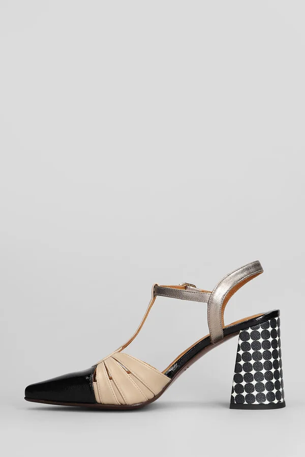 Pumps In Black Leather And Fabric - Image 3
