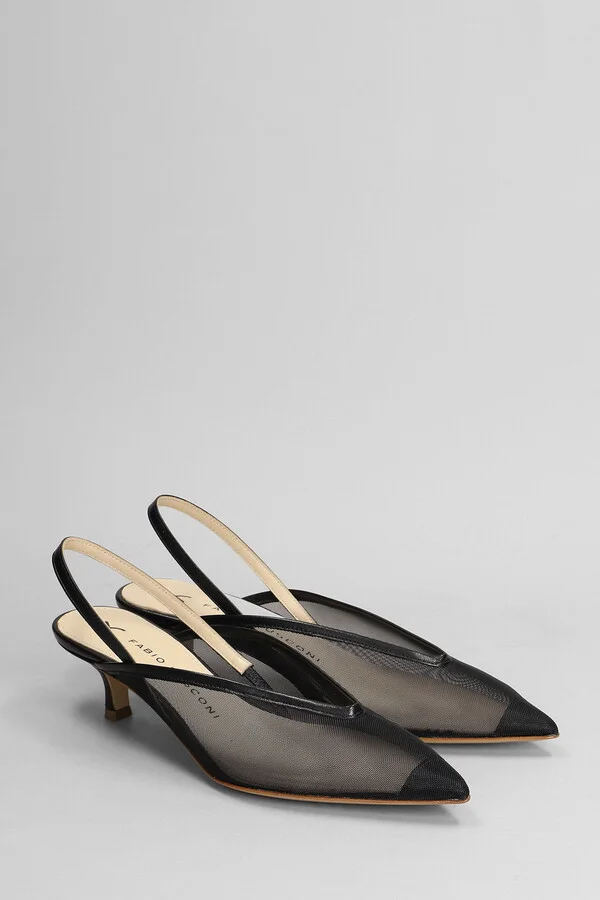 Pumps In Black Leather And Fabric - Image 2
