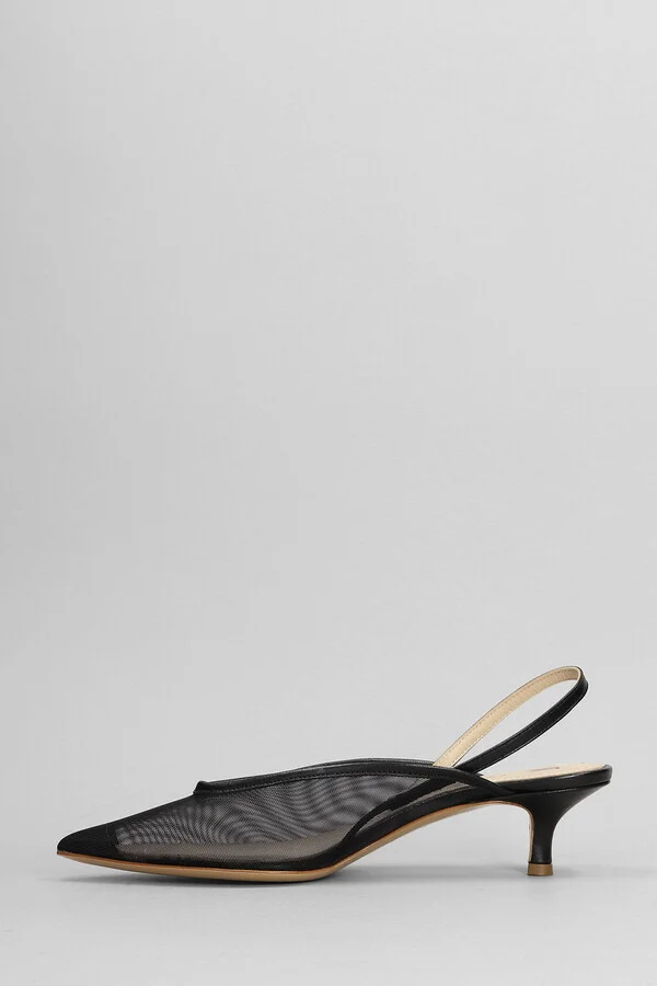 Pumps In Black Leather And Fabric - Image 3