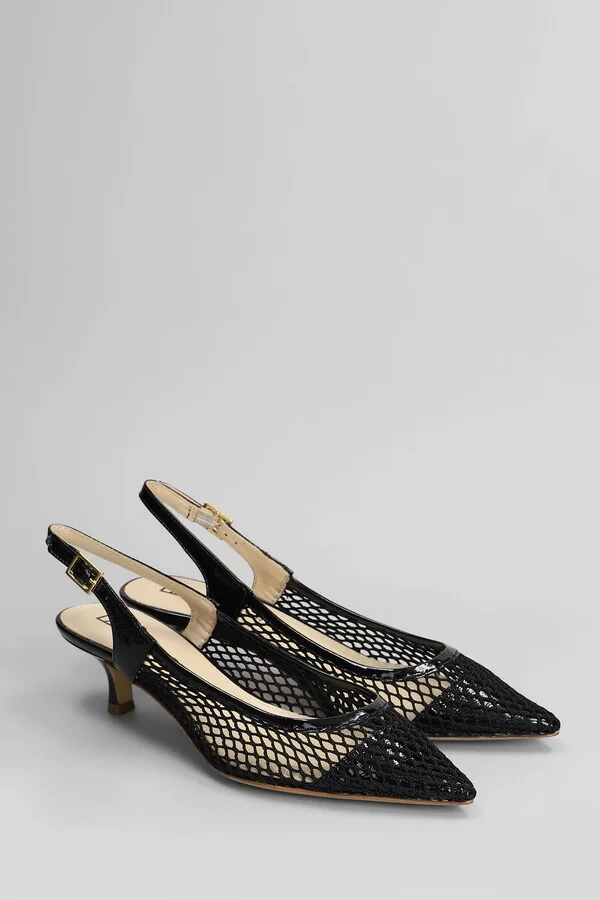 Pumps In Black Leather And Fabric - Image 2