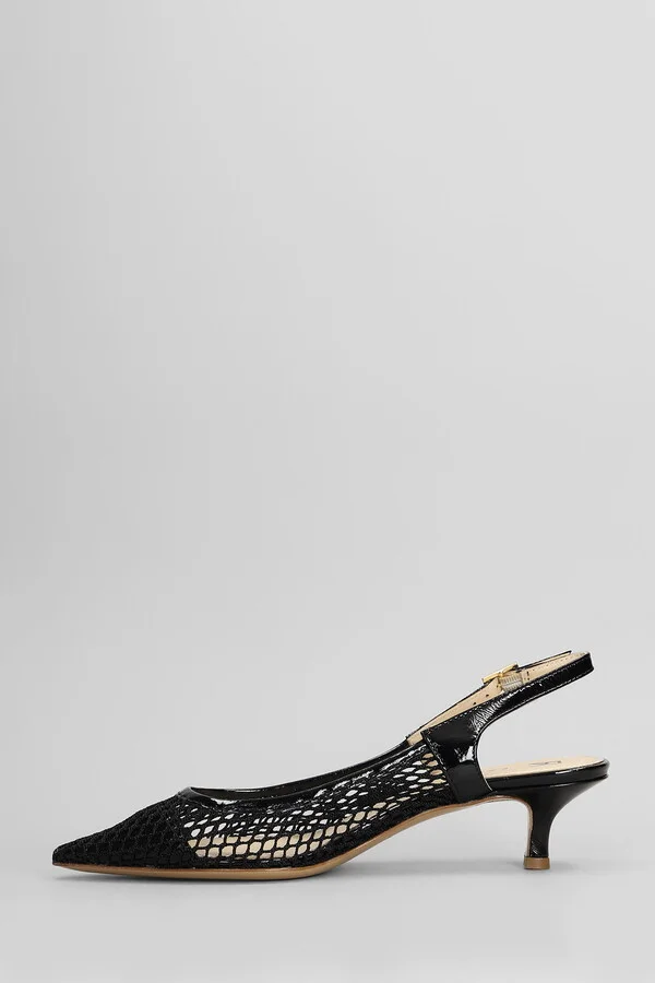 Pumps In Black Leather And Fabric - Image 3