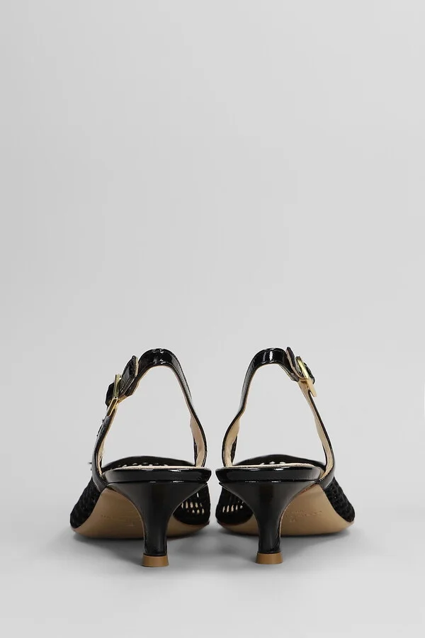 Pumps In Black Leather And Fabric - Image 4