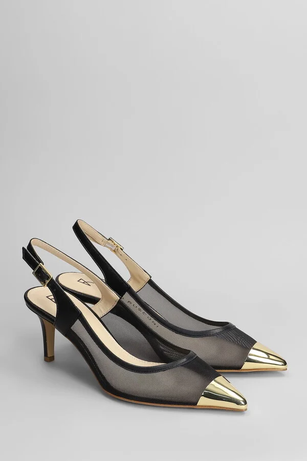 Pumps In Black Leather And Fabric - Image 2