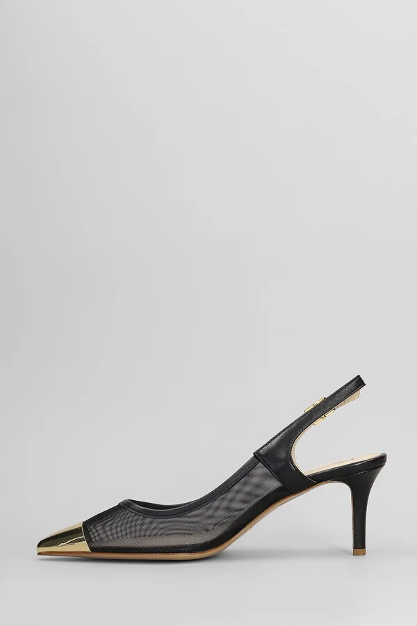 Pumps In Black Leather And Fabric - Image 3