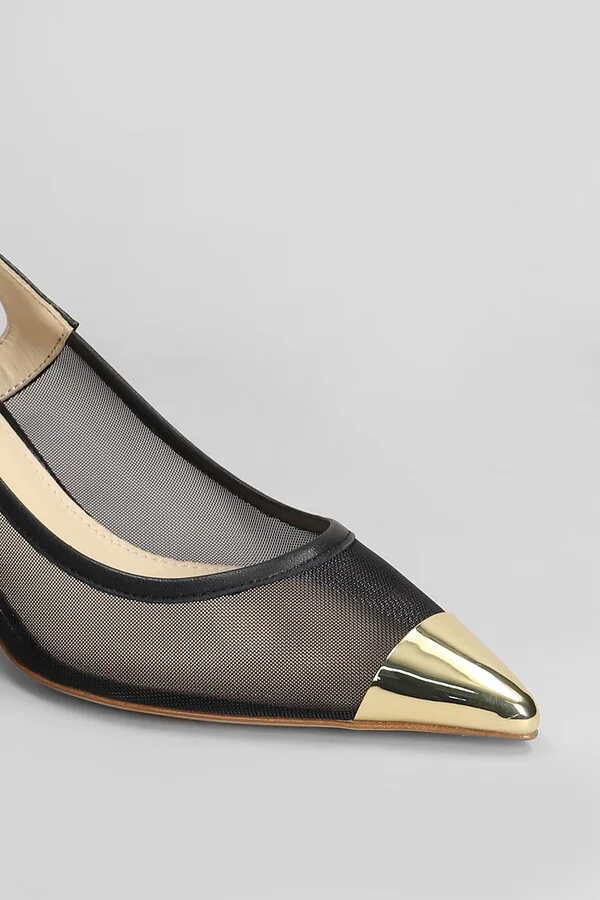 Pumps In Black Leather And Fabric - Image 5