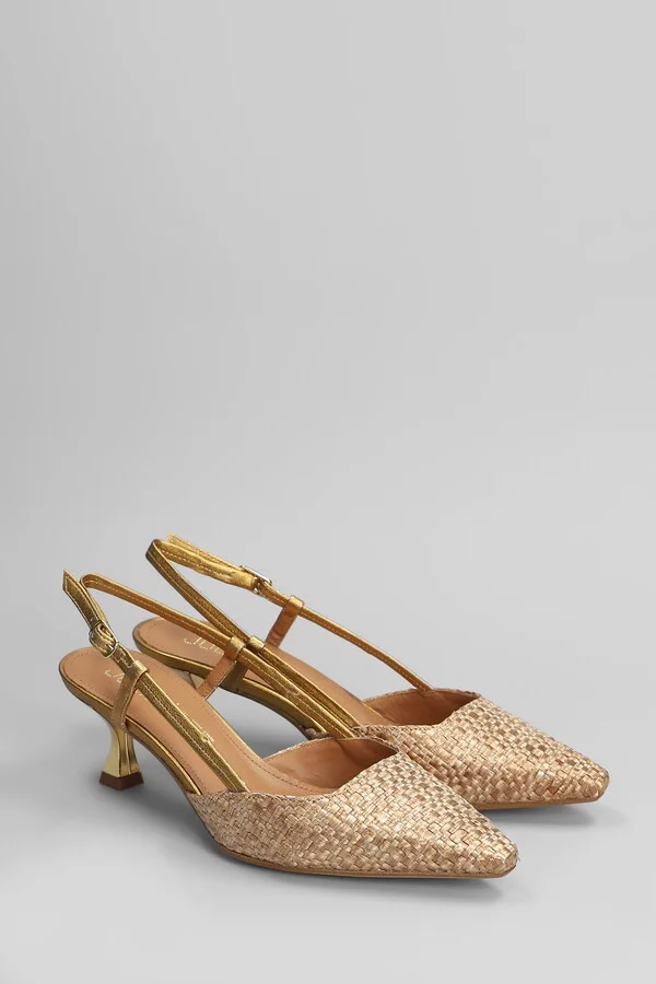 Pumps In Bronze Leather And Fabric - Image 2