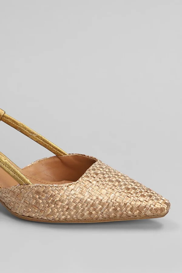 Pumps In Bronze Leather And Fabric - Image 5