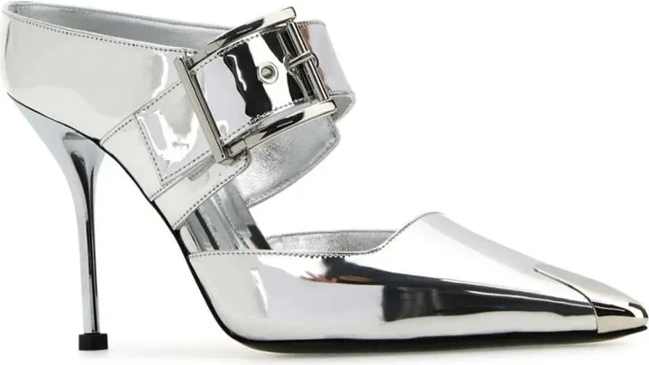 Punk 90mm buckled metallic mules - Image 2