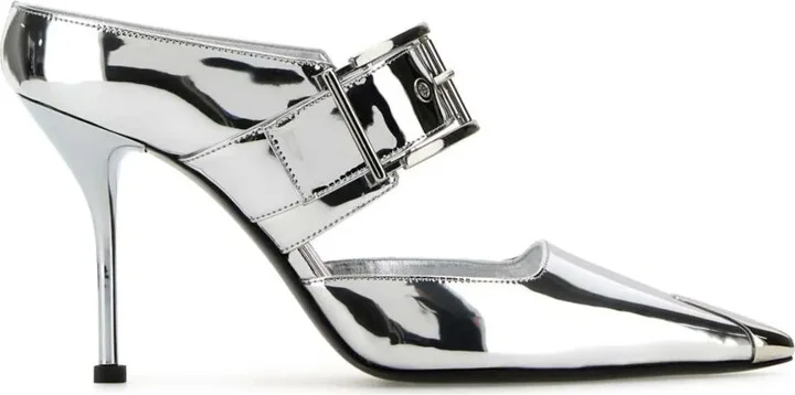 Punk 90mm buckled metallic mules